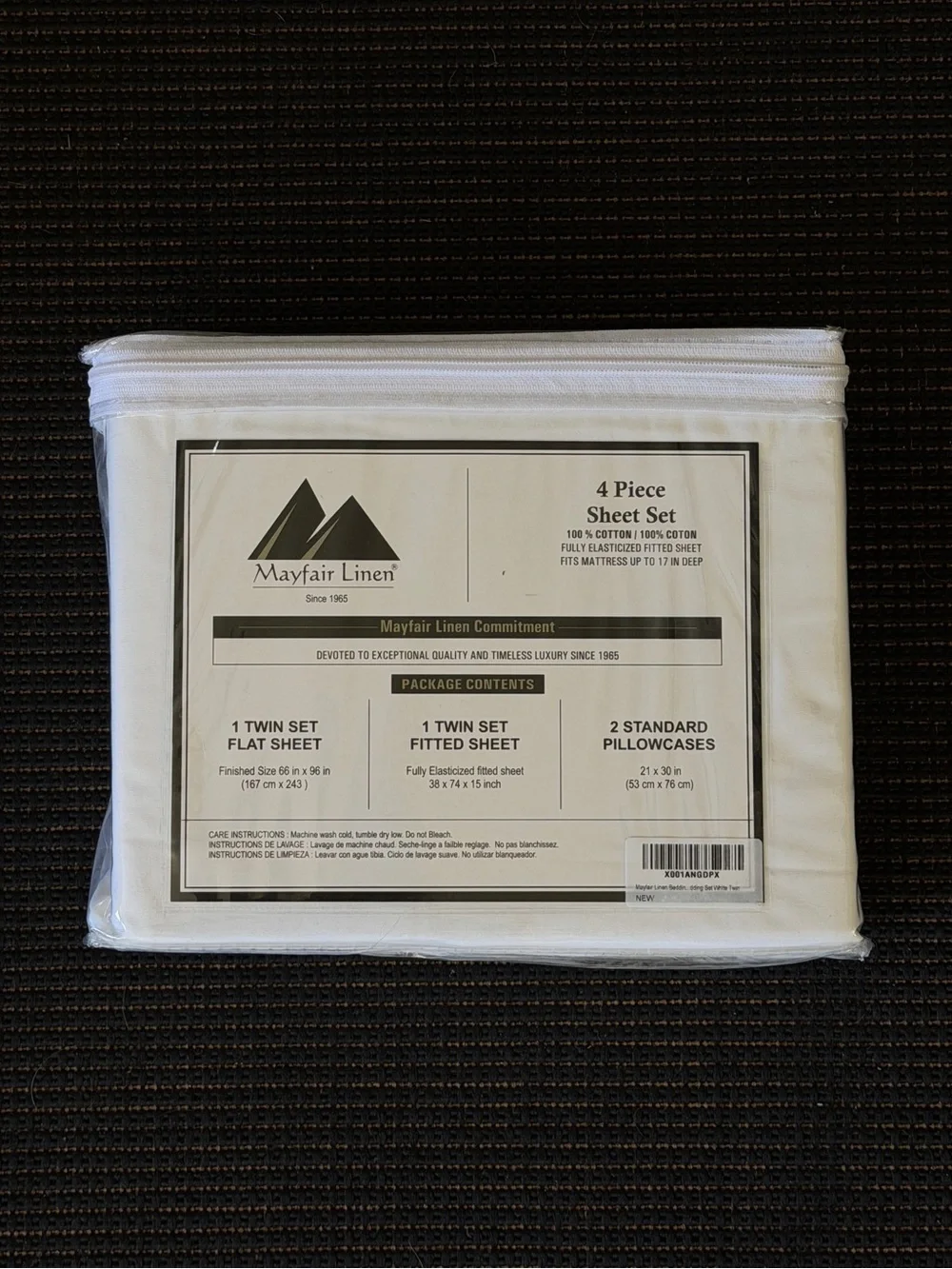 NWT Mayfair Linen 4 Piece Sheet Twin Set 600 Thread Count in White